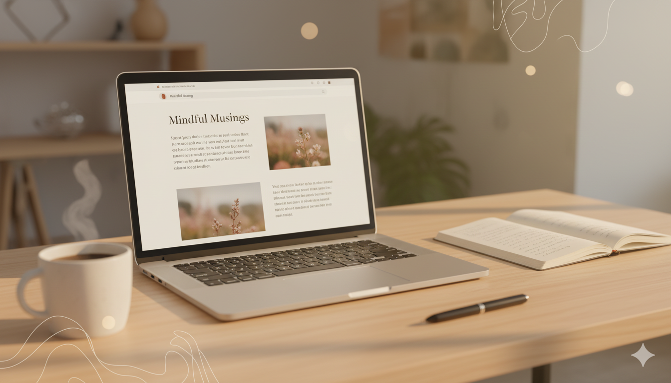 Laptop displaying a blog website interface