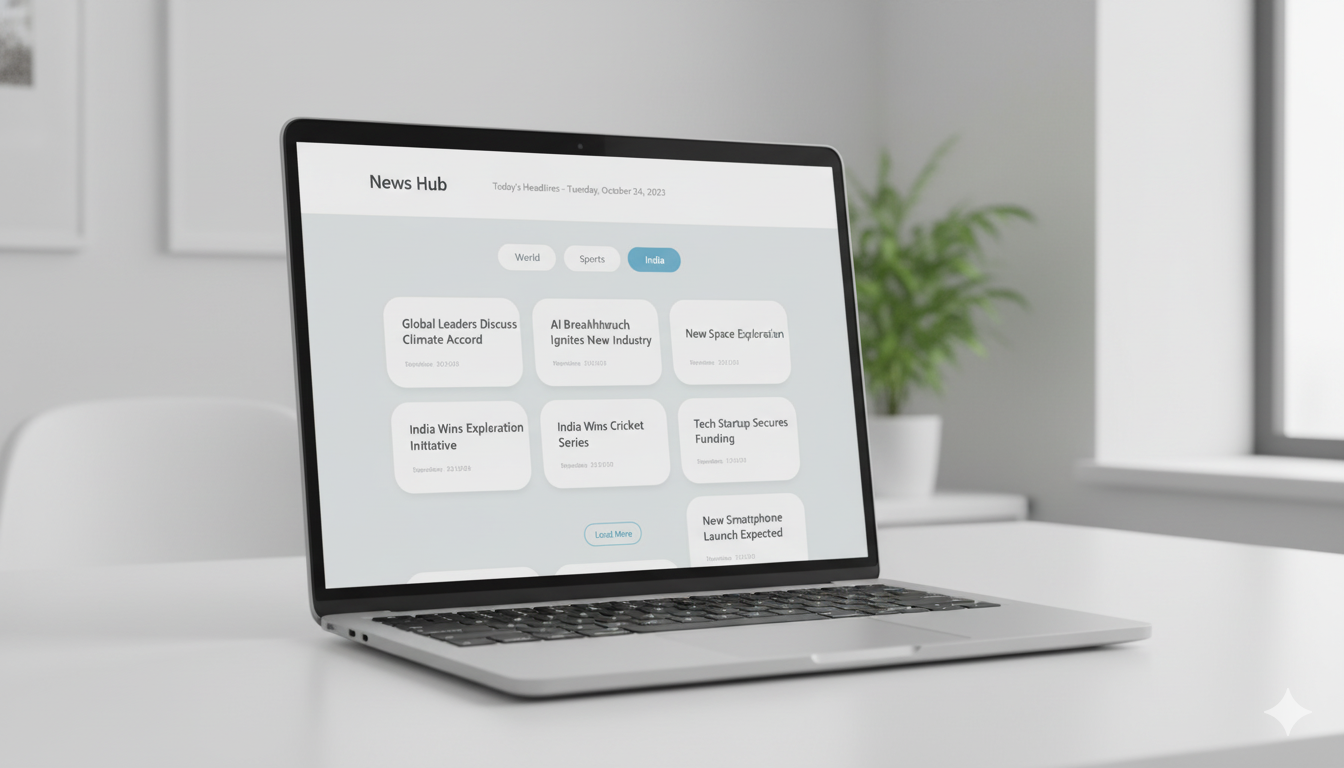 Laptop displaying a news aggregation website interface